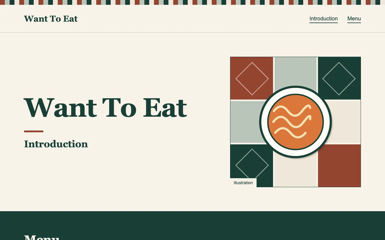 Want To Eat, the first POC: a menu page with a tiled illustration